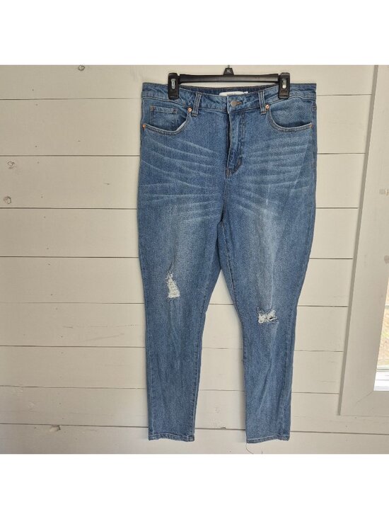 JustFab Denim - Justfab Womens High-Waisted Distressed Denim Jeans Size 32 Light Wash